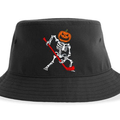 Skeleton Ice Hockey Halloween Pumpkin Hockey Sustainable Bucket Hat