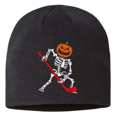 Skeleton Ice Hockey Halloween Pumpkin Hockey Sustainable Beanie