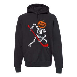 Skeleton Ice Hockey Halloween Pumpkin Hockey Premium Hoodie