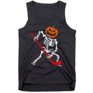 Skeleton Ice Hockey Halloween Pumpkin Hockey Tank Top