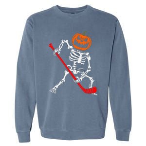 Skeleton Ice Hockey Halloween Pumpkin Hockey Garment-Dyed Sweatshirt