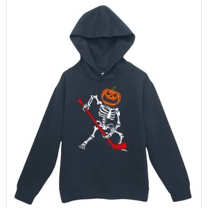 Skeleton Ice Hockey Halloween Pumpkin Hockey Urban Pullover Hoodie