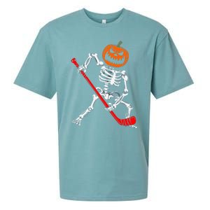 Skeleton Ice Hockey Halloween Pumpkin Hockey Sueded Cloud Jersey T-Shirt