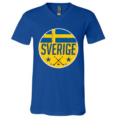 Sweden Ice Hockey Flag Jersey Supporter Sverige Fan Gift Meaningful Gift V-Neck T-Shirt