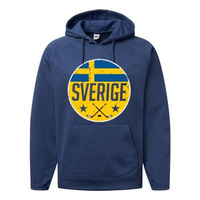 Sweden Ice Hockey Flag Jersey Supporter Sverige Fan Gift Meaningful Gift Performance Fleece Hoodie