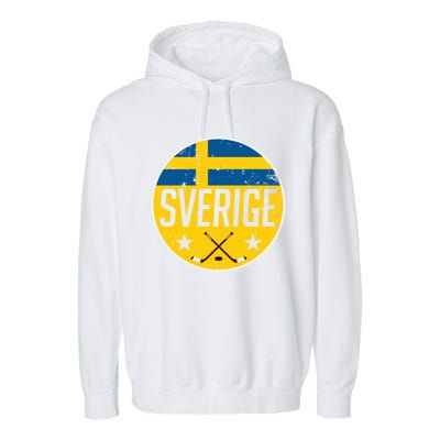 Sweden Ice Hockey Flag Jersey Supporter Sverige Fan Gift Meaningful Gift Garment-Dyed Fleece Hoodie