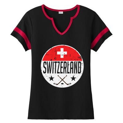 Switzerland Ice Hockey Flag Jersey Supporter Swiss Fan Cute Gift Ladies Halftime Notch Neck Tee