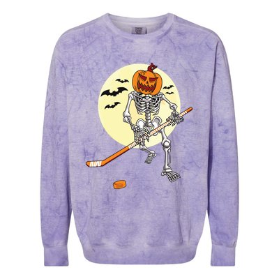 Skeleton Ice Hockey Halloween Cool Pumpkin Boy Colorblast Crewneck Sweatshirt