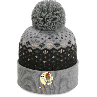 Skeleton Ice Hockey Halloween Cool Pumpkin Boy The Baniff Cuffed Pom Beanie