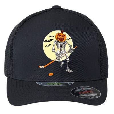 Skeleton Ice Hockey Halloween Cool Pumpkin Boy Flexfit Unipanel Trucker Cap