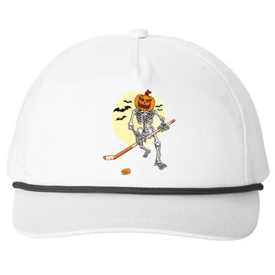 Skeleton Ice Hockey Halloween Cool Pumpkin Boy Snapback Five-Panel Rope Hat