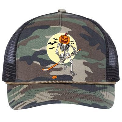 Skeleton Ice Hockey Halloween Cool Pumpkin Boy Retro Rope Trucker Hat Cap