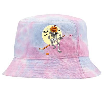 Skeleton Ice Hockey Halloween Cool Pumpkin Boy Tie-Dyed Bucket Hat