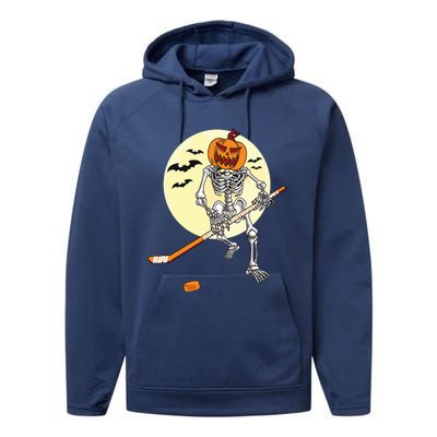 Skeleton Ice Hockey Halloween Cool Pumpkin Boy Performance Fleece Hoodie