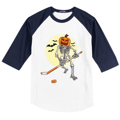 Skeleton Ice Hockey Halloween Cool Pumpkin Boy Baseball Sleeve Shirt