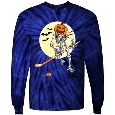 Skeleton Ice Hockey Halloween Cool Pumpkin Boy Tie-Dye Long Sleeve Shirt