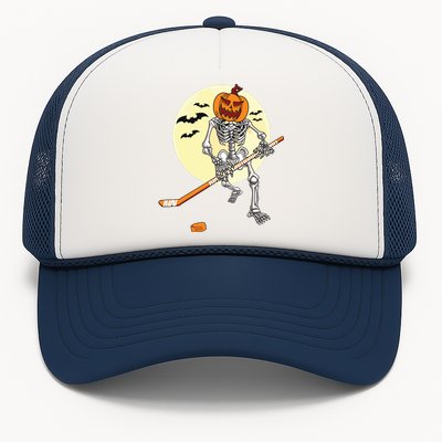 Skeleton Ice Hockey Halloween Cool Pumpkin Boy Trucker Hat