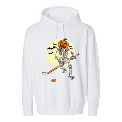 Skeleton Ice Hockey Halloween Cool Pumpkin Boy Garment-Dyed Fleece Hoodie