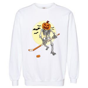 Skeleton Ice Hockey Halloween Cool Pumpkin Boy Garment-Dyed Sweatshirt