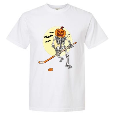 Skeleton Ice Hockey Halloween Cool Pumpkin Boy Garment-Dyed Heavyweight T-Shirt