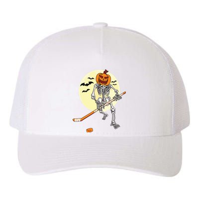 Skeleton Ice Hockey Halloween Cool Pumpkin Boy Yupoong Adult 5-Panel Trucker Hat