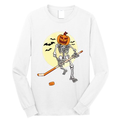 Skeleton Ice Hockey Halloween Cool Pumpkin Boy Long Sleeve Shirt