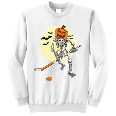 Skeleton Ice Hockey Halloween Cool Pumpkin Boy Sweatshirt