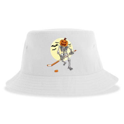 Skeleton Ice Hockey Halloween Cool Pumpkin Boy Sustainable Bucket Hat