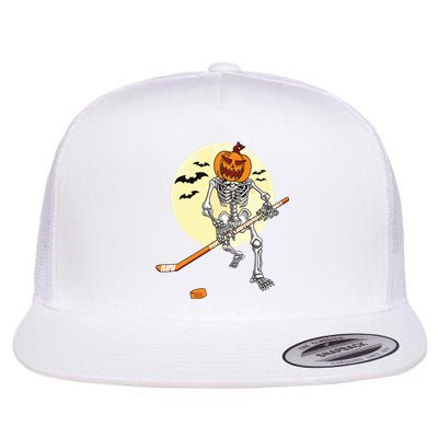 Skeleton Ice Hockey Halloween Cool Pumpkin Boy Flat Bill Trucker Hat