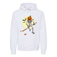 Skeleton Ice Hockey Halloween Cool Pumpkin Boy Premium Hoodie