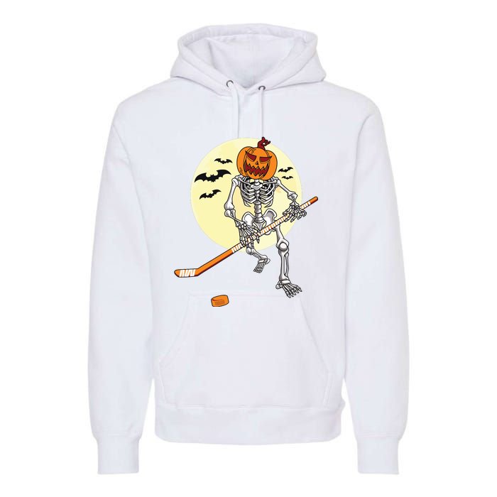 Skeleton Ice Hockey Halloween Cool Pumpkin Boy Premium Hoodie