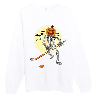 Skeleton Ice Hockey Halloween Cool Pumpkin Boy Premium Crewneck Sweatshirt