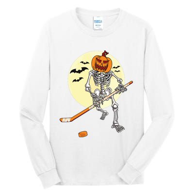 Skeleton Ice Hockey Halloween Cool Pumpkin Boy Tall Long Sleeve T-Shirt