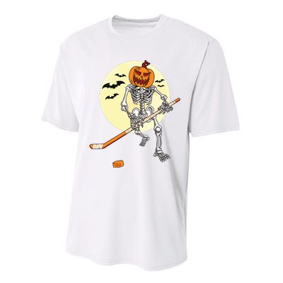 Skeleton Ice Hockey Halloween Cool Pumpkin Boy Performance Sprint T-Shirt