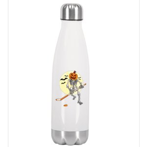 Skeleton Ice Hockey Halloween Cool Pumpkin Boy Stainless Steel Insulated Water Bottle