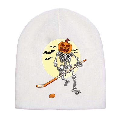 Skeleton Ice Hockey Halloween Cool Pumpkin Boy Short Acrylic Beanie