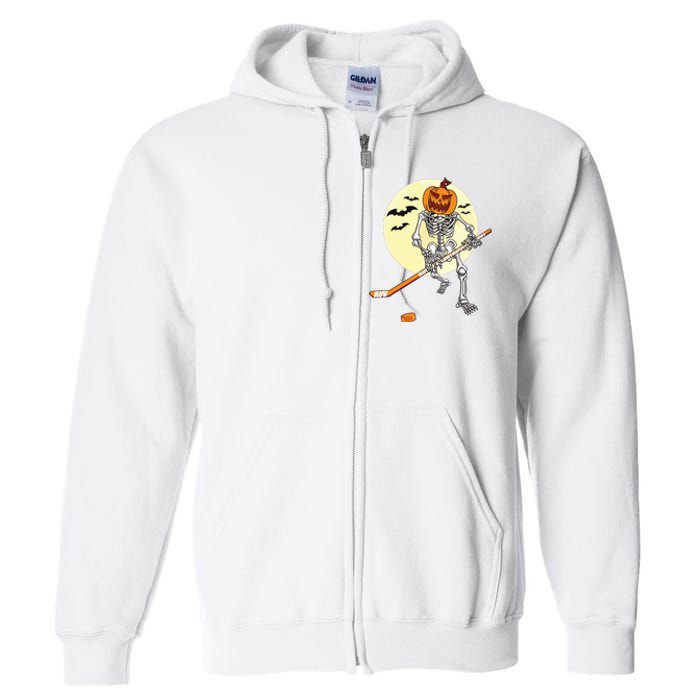 Skeleton Ice Hockey Halloween Cool Pumpkin Boy Full Zip Hoodie