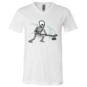 Skeleton Ice Hockey Halloween Costume Boy V-Neck T-Shirt