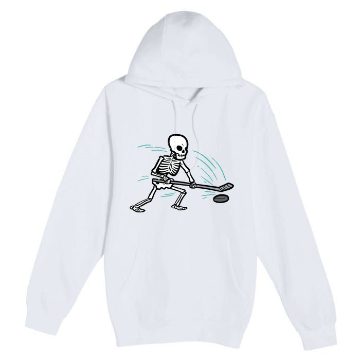 Skeleton Ice Hockey Halloween Costume Boy Premium Pullover Hoodie