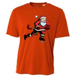 Santa Ice Hockey Lover Player Christmas Gift Cooling Performance Crew T-Shirt