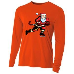 Santa Ice Hockey Lover Player Christmas Gift Cooling Performance Long Sleeve Crew