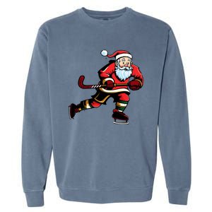 Santa Ice Hockey Lover Player Christmas Gift Garment-Dyed Sweatshirt