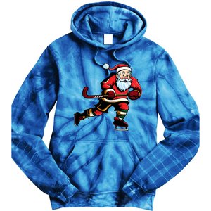 Santa Ice Hockey Lover Player Christmas Gift Tie Dye Hoodie