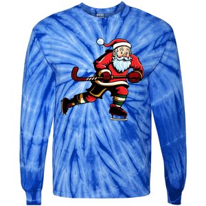 Santa Ice Hockey Lover Player Christmas Gift Tie-Dye Long Sleeve Shirt