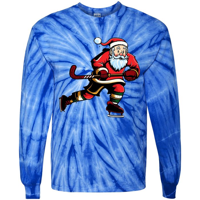 Santa Ice Hockey Lover Player Christmas Gift Tie-Dye Long Sleeve Shirt