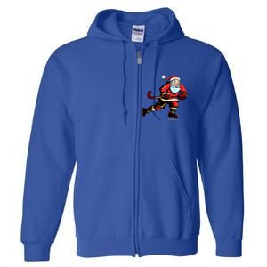 Santa Ice Hockey Lover Player Christmas Gift Full Zip Hoodie