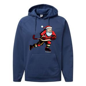 Santa Ice Hockey Lover Player Christmas Gift Performance Fleece Hoodie