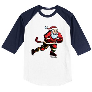 Santa Ice Hockey Lover Player Christmas Gift Baseball Sleeve Shirt