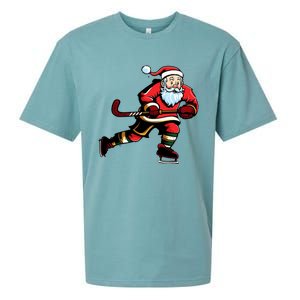 Santa Ice Hockey Lover Player Christmas Gift Sueded Cloud Jersey T-Shirt