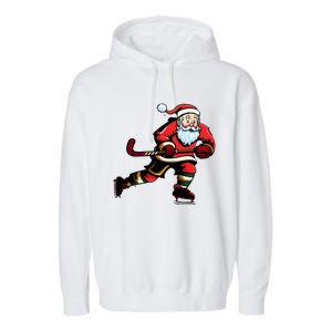 Santa Ice Hockey Lover Player Christmas Gift Garment-Dyed Fleece Hoodie